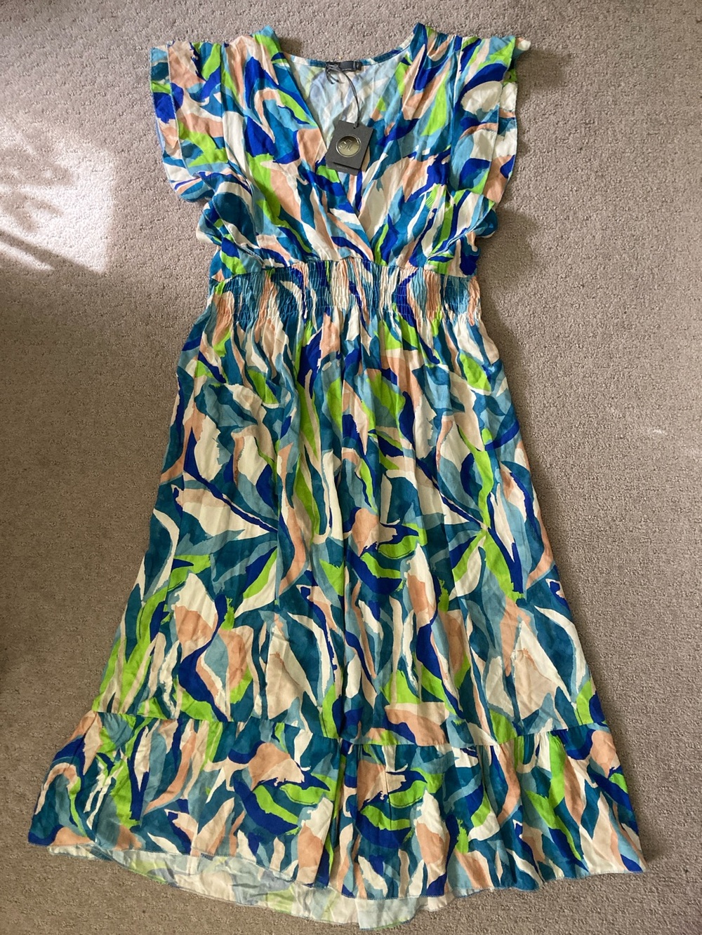NWT M Made In Italy abstract surplice midi dress, XL.